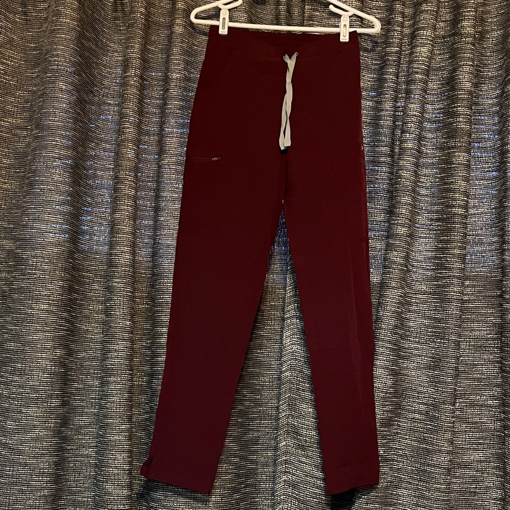 Figs Burgundy Pants with Gray Drawstring